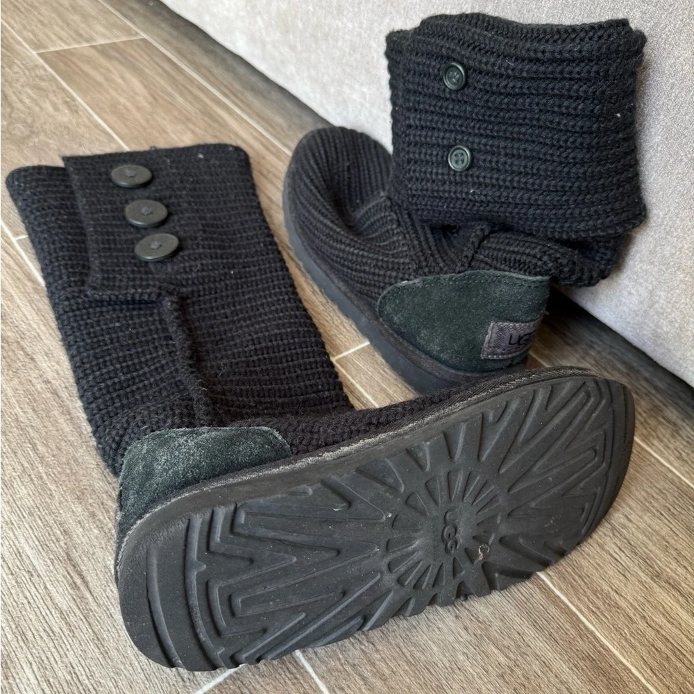 UGG Black Knit Button Mid-Calf Boot